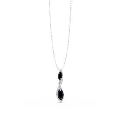0.7 CTW Double Marquise Twist Colorstone Pendant Necklace – Onyx Black – 14K White Gold