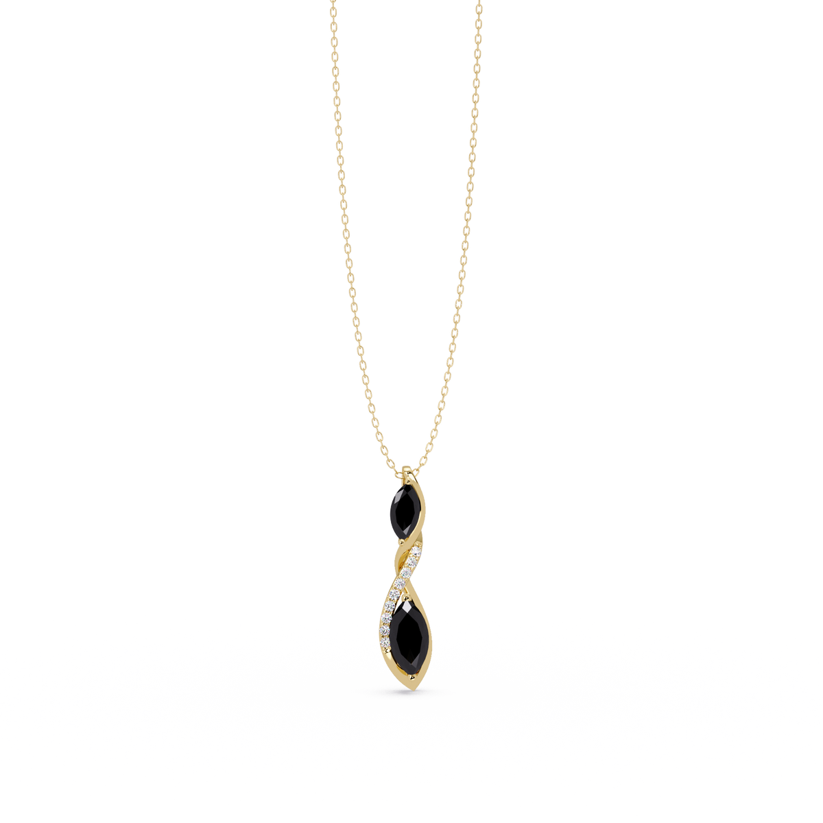 0.7 CTW Double Marquise Twist Colorstone Pendant Necklace – Onyx Black – 14K Yellow Gold