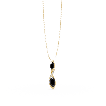 0.7 CTW Double Marquise Twist Colorstone Pendant Necklace – Onyx Black – 14K Yellow Gold
