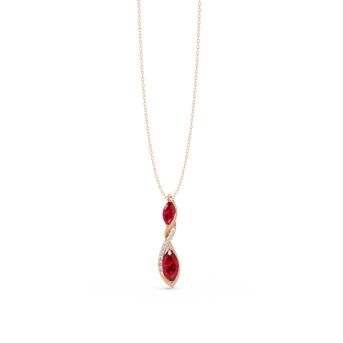 0.7 CTW Double Marquise Twist Colorstone Pendant Necklace – Ruby Deep Red – 14K Rose Gold