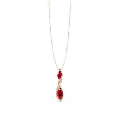 0.7 CTW Double Marquise Twist Colorstone Pendant Necklace – Ruby Deep Red – 14K Rose Gold