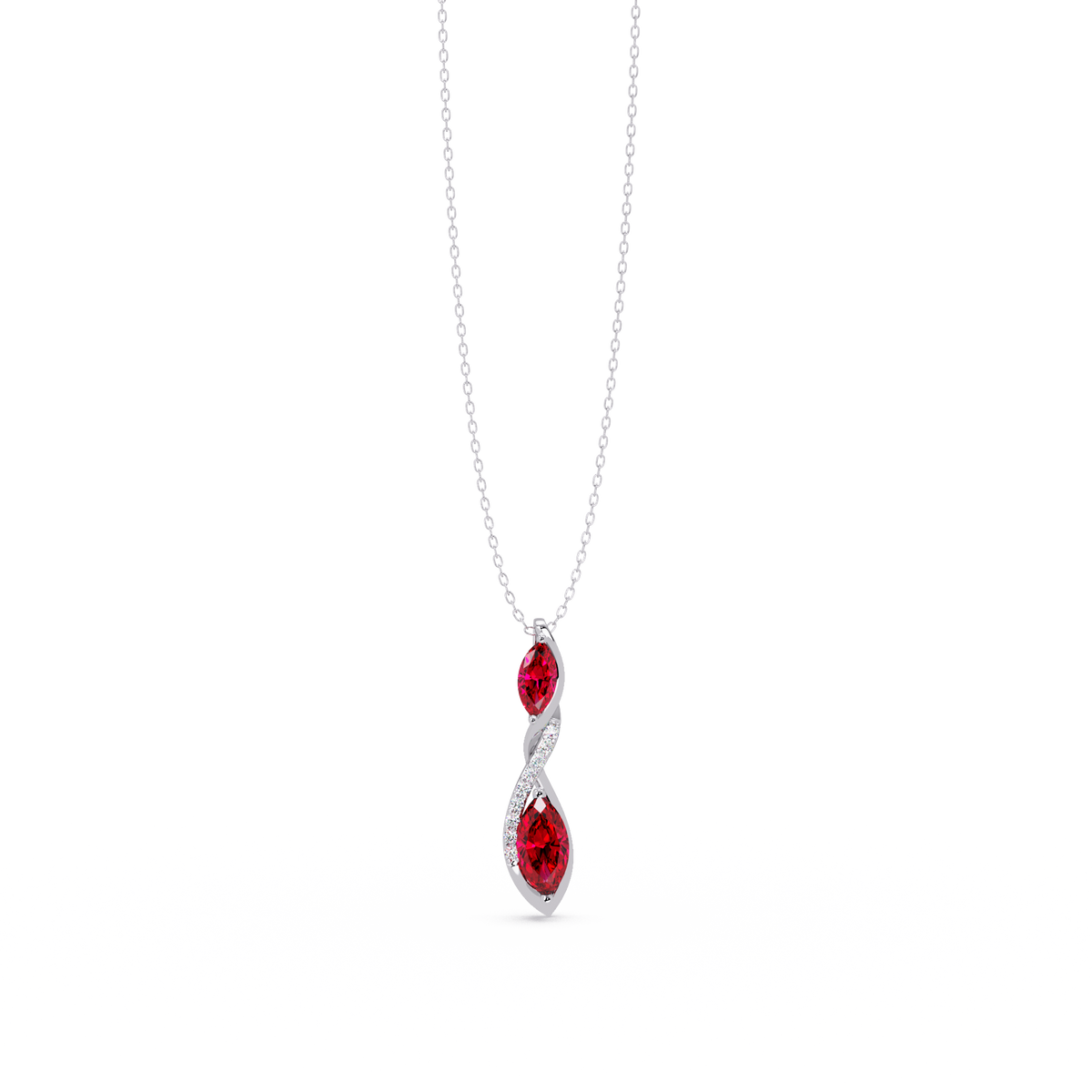 0.7 CTW Double Marquise Twist Colorstone Pendant Necklace – Ruby Deep Red – 14K White Gold