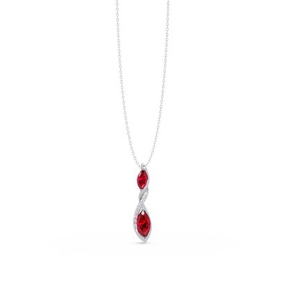 0.7 CTW Double Marquise Twist Colorstone Pendant Necklace – Ruby Deep Red – 14K White Gold