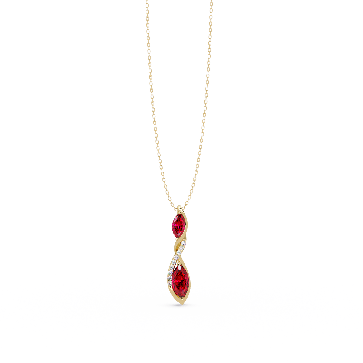 0.7 CTW Double Marquise Twist Colorstone Pendant Necklace – Ruby Deep Red – 14K Yellow Gold