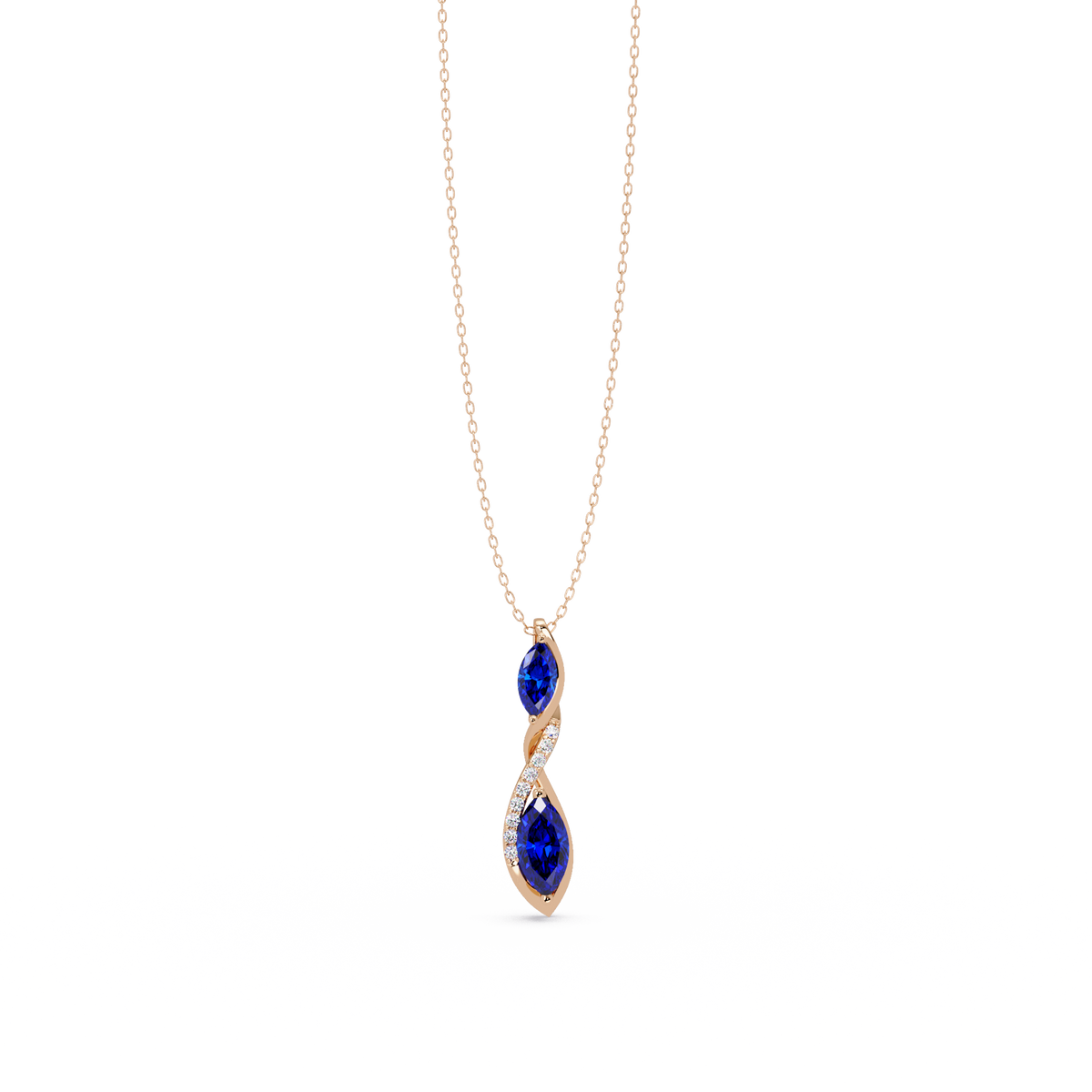 0.7 CTW Double Marquise Twist Colorstone Pendant Necklace – Sapphire Royal Blue – 14K Rose Gold