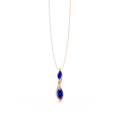 0.7 CTW Double Marquise Twist Colorstone Pendant Necklace – Sapphire Royal Blue – 14K Rose Gold