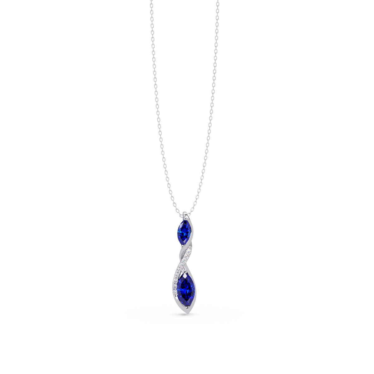 0.7 CTW Double Marquise Twist Colorstone Pendant Necklace – Sapphire Royal Blue – 14K White Gold
