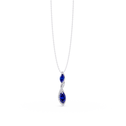 0.7 CTW Double Marquise Twist Colorstone Pendant Necklace – Sapphire Royal Blue – 14K White Gold