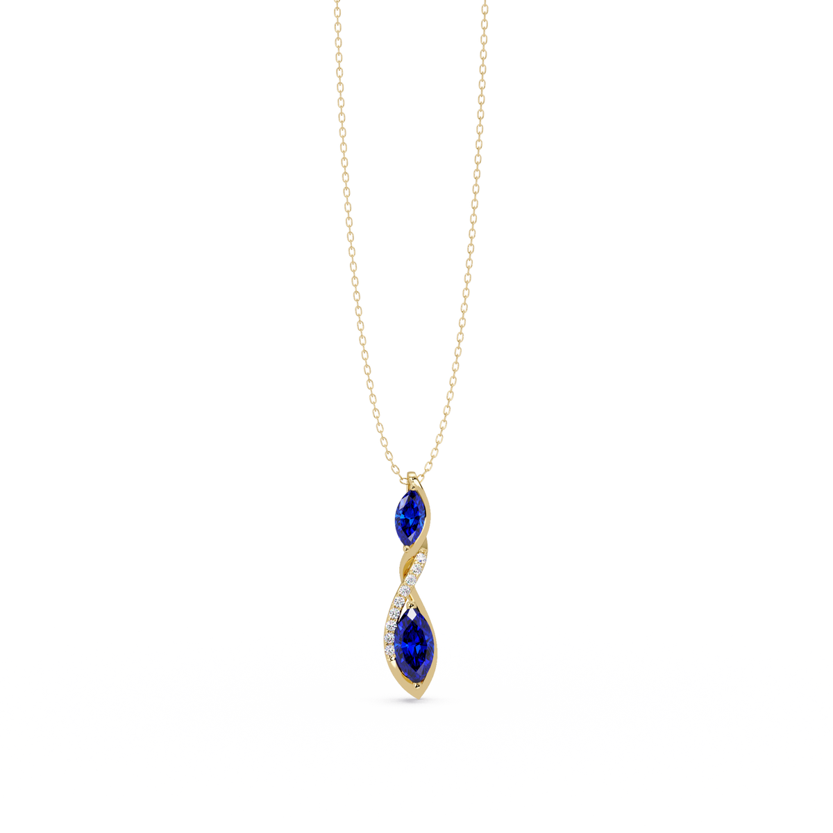 0.7 CTW Double Marquise Twist Colorstone Pendant Necklace – Sapphire Royal Blue – 14K Yellow Gold