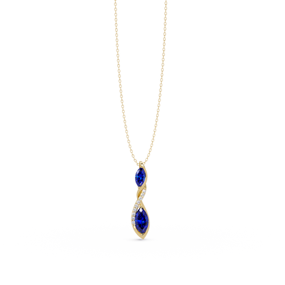 0.7 CTW Double Marquise Twist Colorstone Pendant Necklace – Sapphire Royal Blue – 14K Yellow Gold