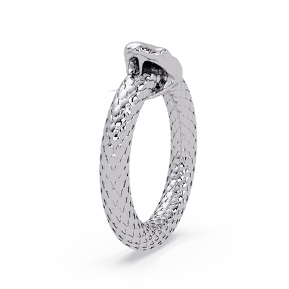 Polished Serpent Wrap Ring in White Gold, three-quarter view – Lunéa Paris
