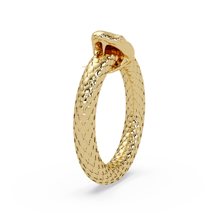 Polished Serpent Wrap Ring in Yellow Gold, three-quarter view – Lunéa Paris