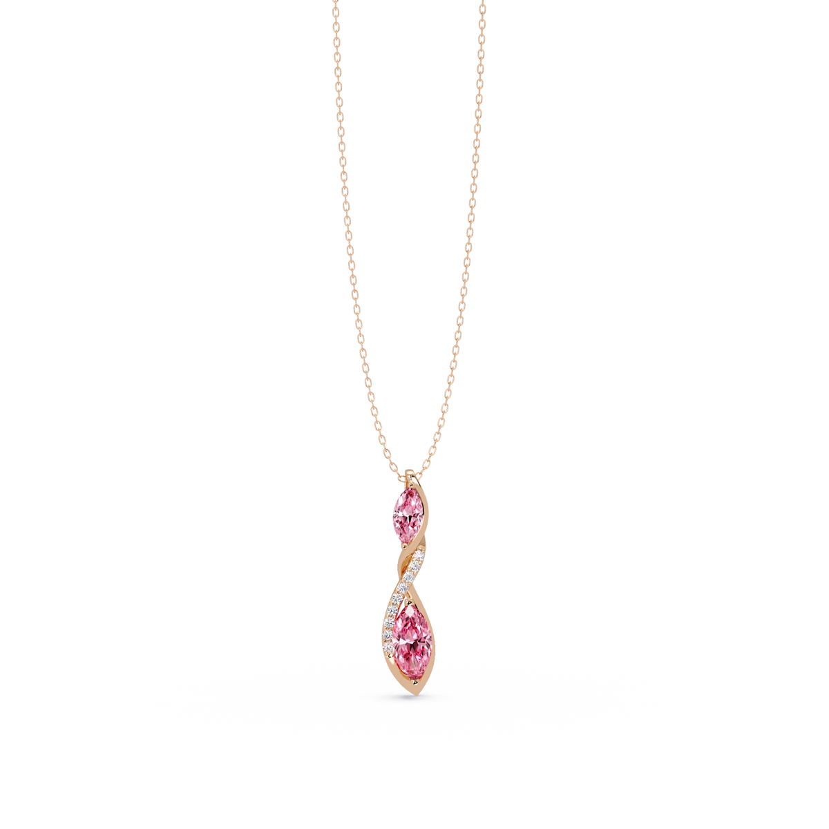 0.7 CTW Double Marquise Twist Colorstone Pendant Necklace – Tourmaline Rose Pink – 14K Rose Gold