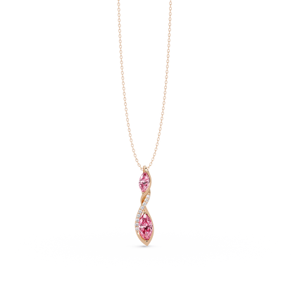 0.7 CTW Double Marquise Twist Colorstone Pendant Necklace – Tourmaline Rose Pink – 14K Rose Gold