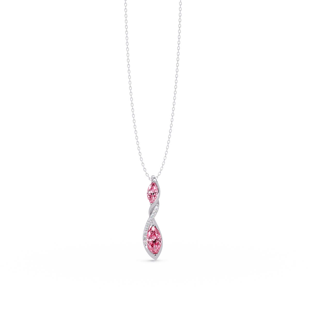 0.7 CTW Double Marquise Twist Colorstone Pendant Necklace – Tourmaline Rose Pink – 14K White Gold
