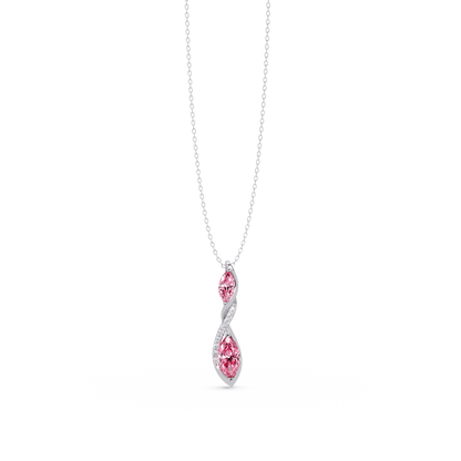 0.7 CTW Double Marquise Twist Colorstone Pendant Necklace – Tourmaline Rose Pink – 14K White Gold