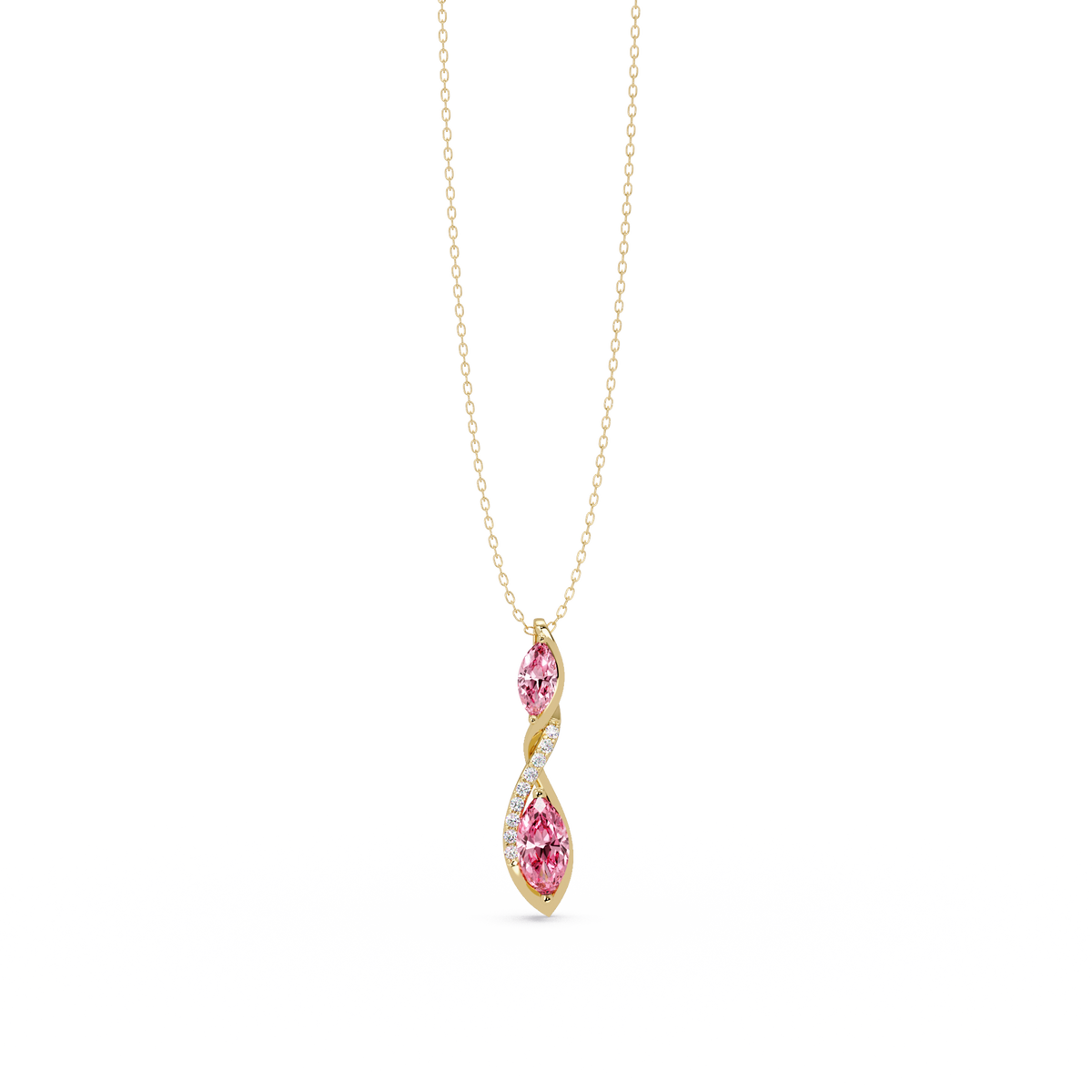 0.7 CTW Double Marquise Twist Colorstone Pendant Necklace – Tourmaline Rose Pink – 14K Yellow Gold