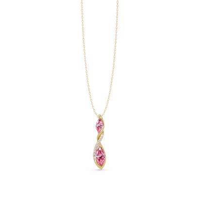 0.7 CTW Double Marquise Twist Colorstone Pendant Necklace – Tourmaline Rose Pink – 14K Yellow Gold