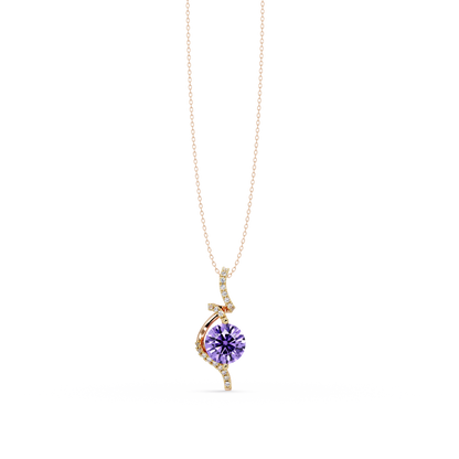 2.0 CTW Round Swirl Halo Colorstone Pendant Necklace – Amethyst Lavender – 14K Rose Gold