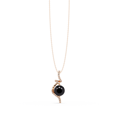 2.0 CTW Round Swirl Halo Colorstone Pendant Necklace – Onyx Black – 14K Rose Gold