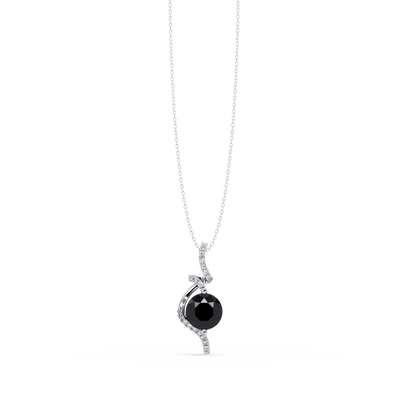 2.0 CTW Round Swirl Halo Colorstone Pendant Necklace – Onyx Black – 14K White Gold
