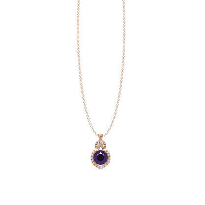 2.1 CTW Round Halo Circle Colorstone Pendant Necklace – Amethyst Lavender – 14K Rose Gold