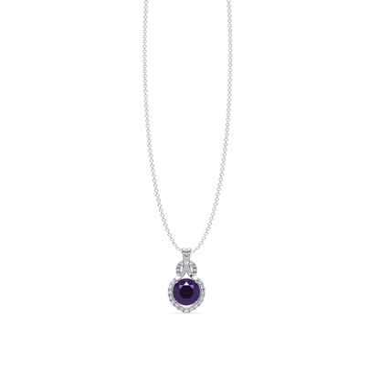 2.1 CTW Round Halo Circle Colorstone Pendant Necklace – Amethyst Lavender – 14K White Gold