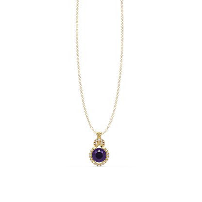 2.1 CTW Round Halo Circle Colorstone Pendant Necklace – Amethyst Lavender – 14K Yellow Gold
