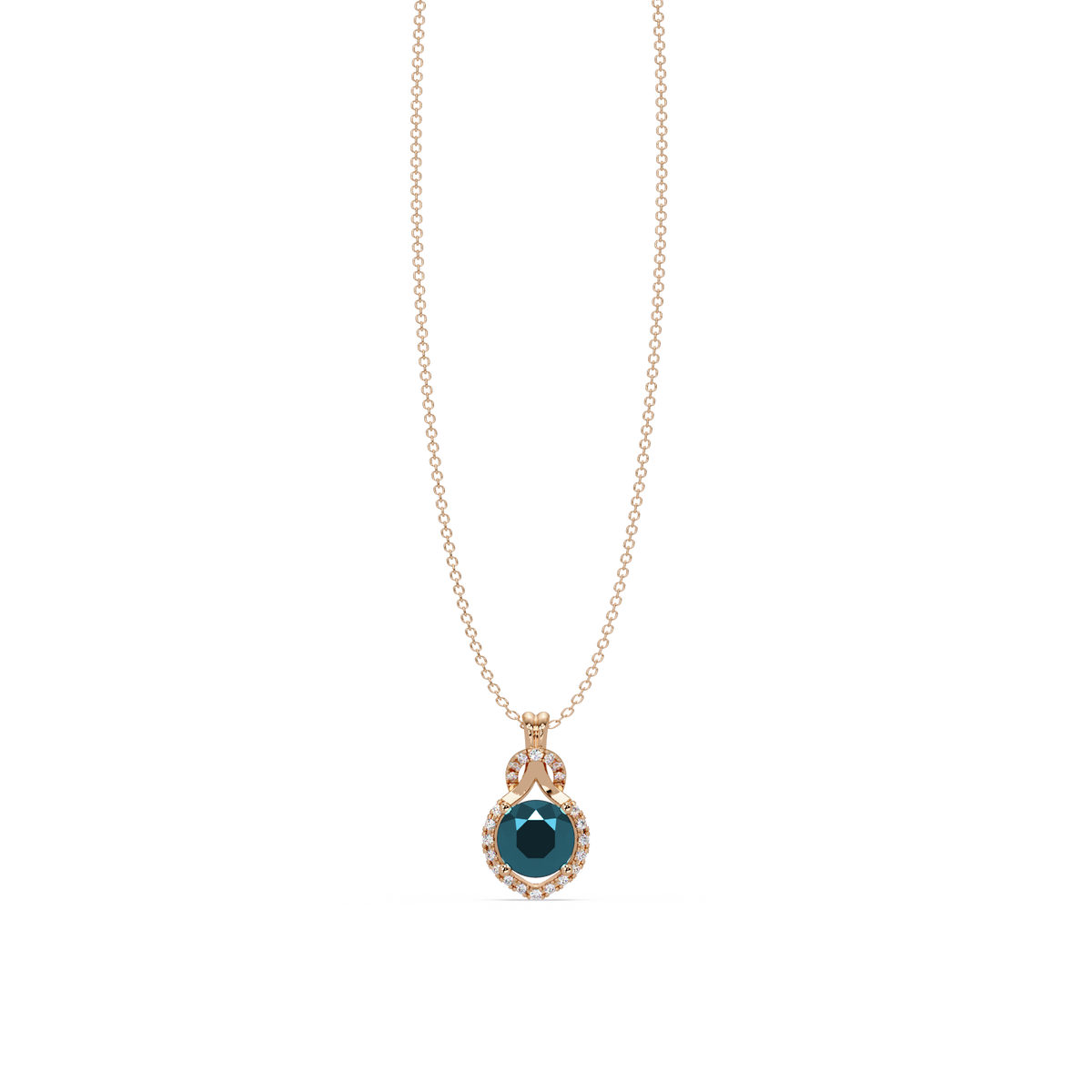 2.1 CTW Round Halo Circle Colorstone Pendant Necklace – Aquamarine Sky Blue – 14K Rose Gold