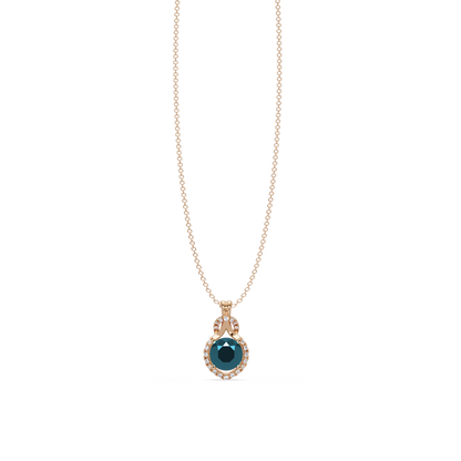2.1 CTW Round Halo Circle Colorstone Pendant Necklace – Aquamarine Sky Blue – 14K Rose Gold