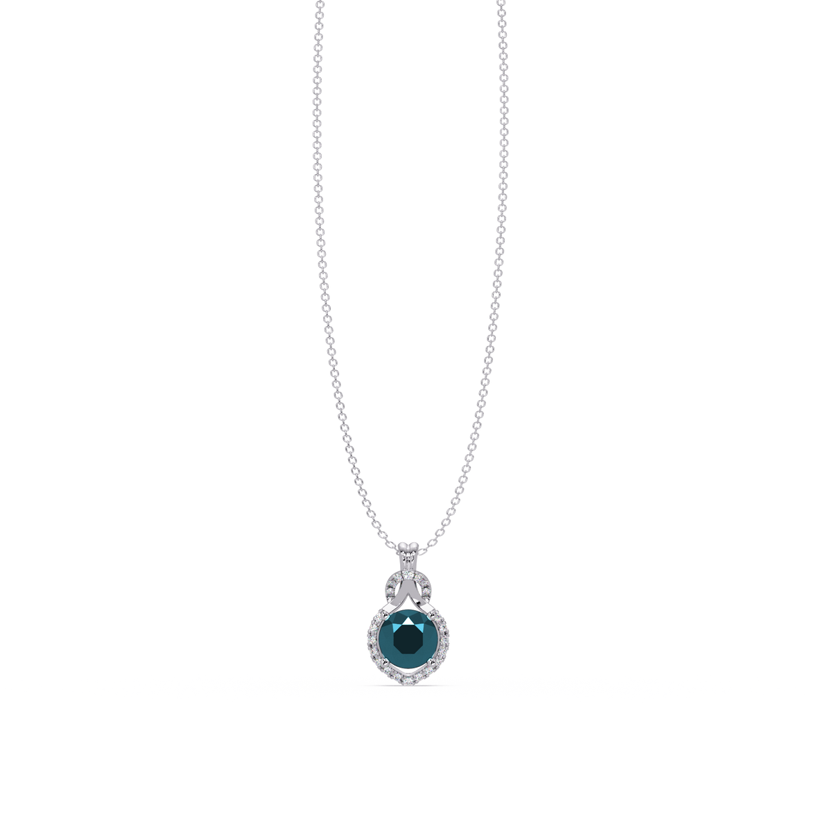 2.1 CTW Round Halo Circle Colorstone Pendant Necklace – Aquamarine Sky Blue – 14K White Gold