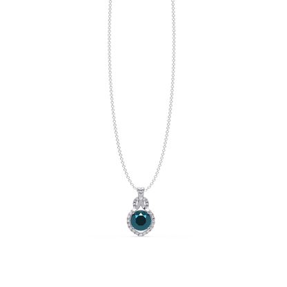 2.1 CTW Round Halo Circle Colorstone Pendant Necklace – Aquamarine Sky Blue – 14K White Gold