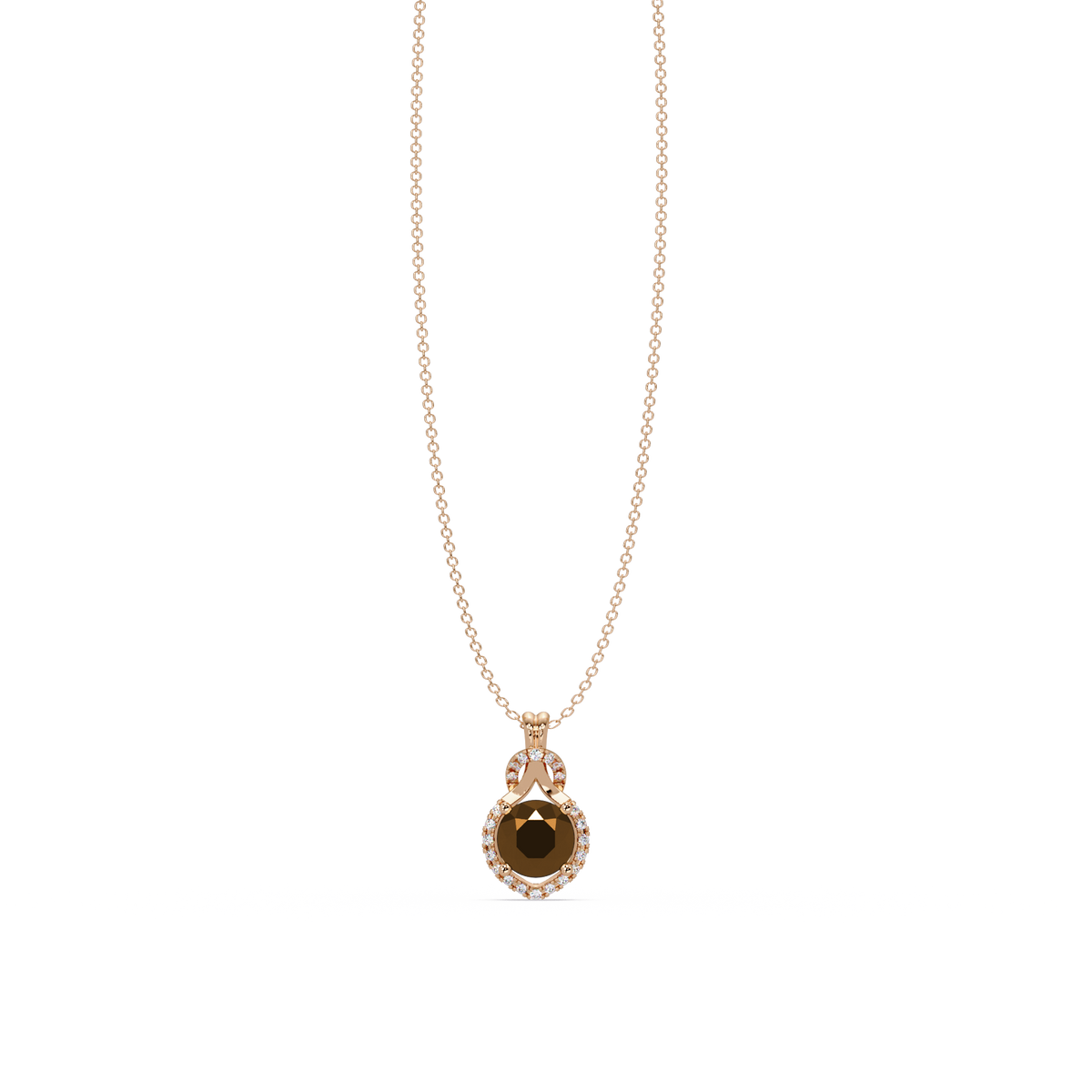 2.1 CTW Round Halo Circle Colorstone Pendant Necklace – Champagne Topaz Amber – 14K Rose Gold