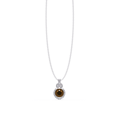 2.1 CTW Round Halo Circle Colorstone Pendant Necklace – Champagne Topaz Amber – 14K White Gold