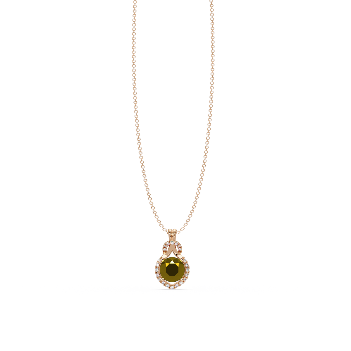 2.1 CTW Round Halo Circle Colorstone Pendant Necklace – Citrine Lemon Yellow – 14K Rose Gold
