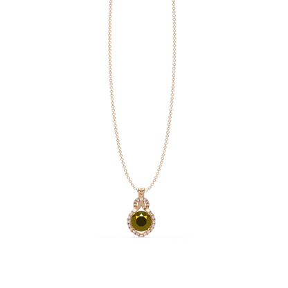 2.1 CTW Round Halo Circle Colorstone Pendant Necklace – Citrine Lemon Yellow – 14K Rose Gold