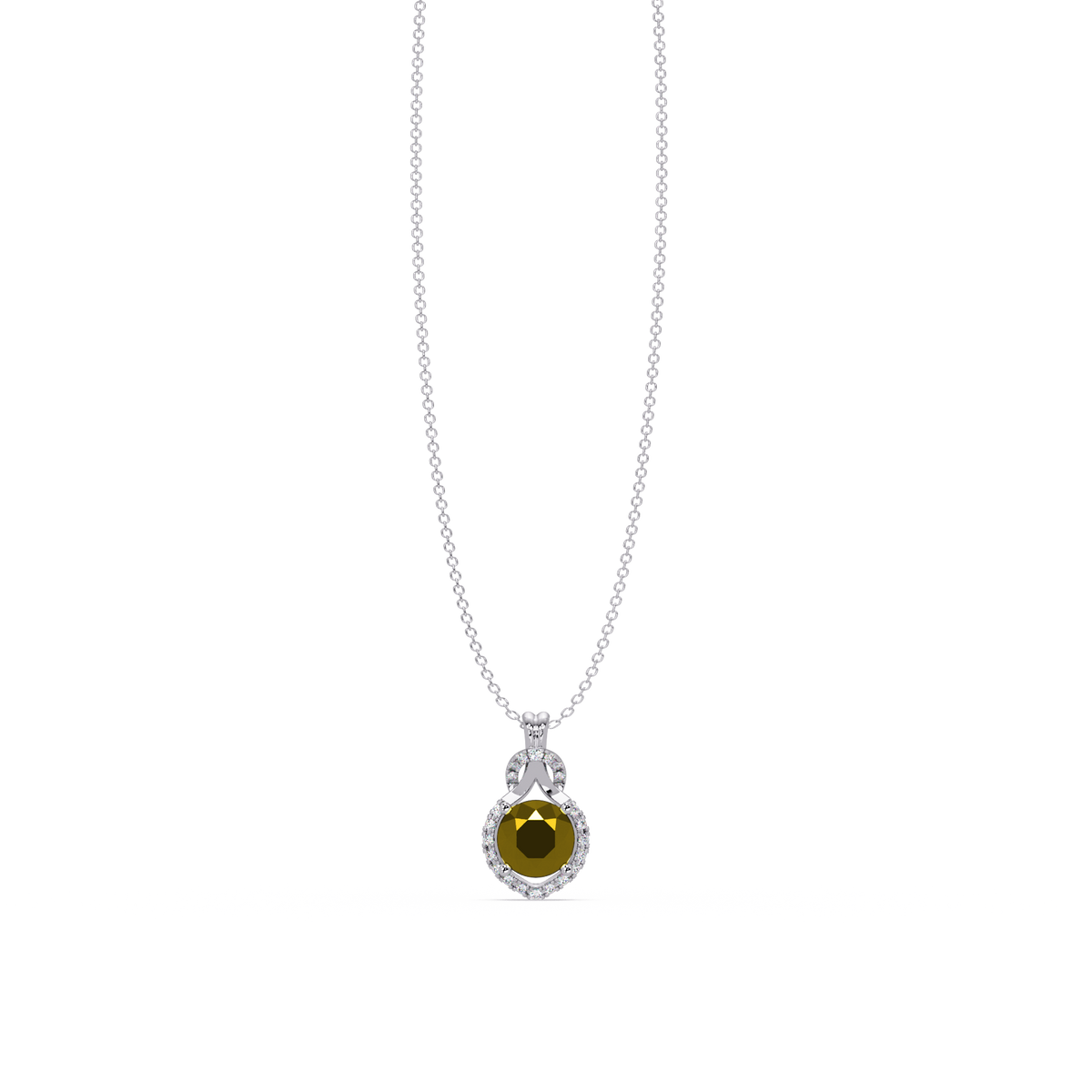 2.1 CTW Round Halo Circle Colorstone Pendant Necklace – Citrine Lemon Yellow – 14K White Gold