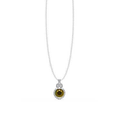 2.1 CTW Round Halo Circle Colorstone Pendant Necklace – Citrine Lemon Yellow – 14K White Gold