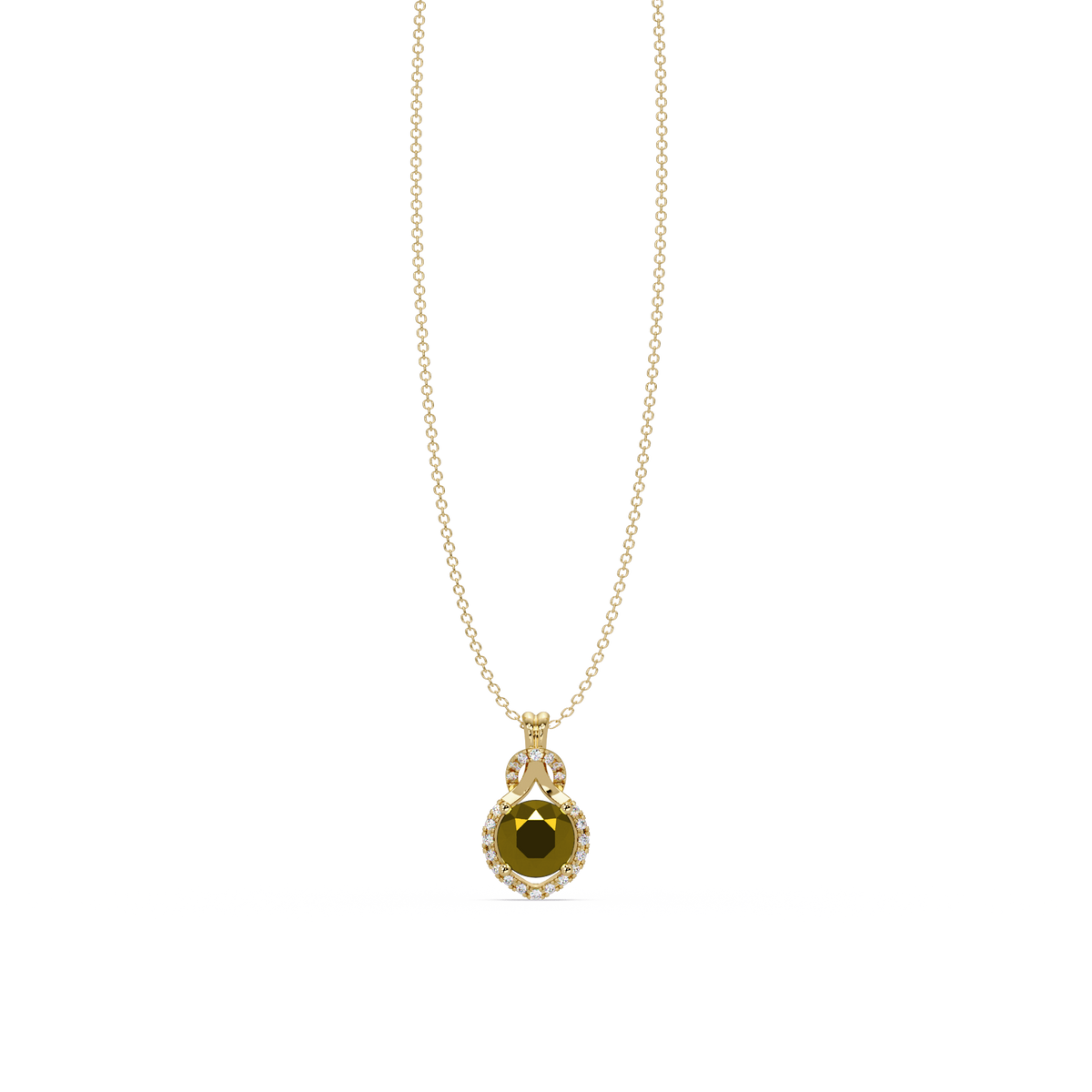 2.1 CTW Round Halo Circle Colorstone Pendant Necklace – Citrine Lemon Yellow – 14K Yellow Gold