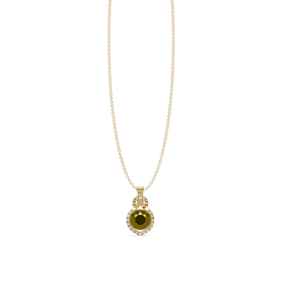 2.1 CTW Round Halo Circle Colorstone Pendant Necklace – Citrine Lemon Yellow – 14K Yellow Gold