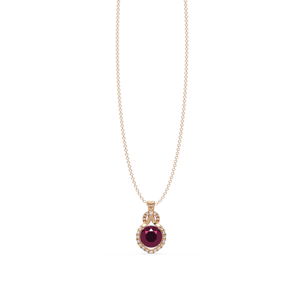 2.1 CTW Round Halo Circle Colorstone Pendant Necklace – Tourmaline Rose Pink – 14K Rose Gold