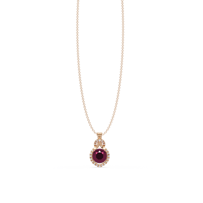 2.1 CTW Round Halo Circle Colorstone Pendant Necklace – Tourmaline Rose Pink – 14K Rose Gold