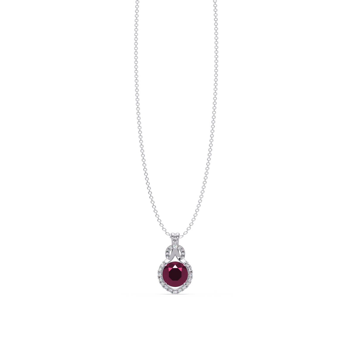 2.1 CTW Round Halo Circle Colorstone Pendant Necklace – Tourmaline Rose Pink – 14K White Gold