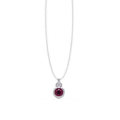 2.1 CTW Round Halo Circle Colorstone Pendant Necklace – Tourmaline Rose Pink – 14K White Gold