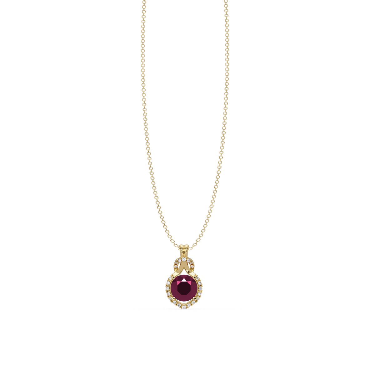2.1 CTW Round Halo Circle Colorstone Pendant Necklace – Tourmaline Rose Pink – 14K Yellow Gold