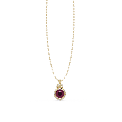 2.1 CTW Round Halo Circle Colorstone Pendant Necklace – Tourmaline Rose Pink – 14K Yellow Gold