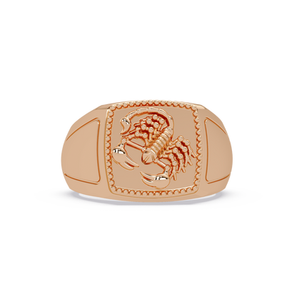Sculptural Scorpion Signet Ring in Rose Gold, front view – Lunéa Paris