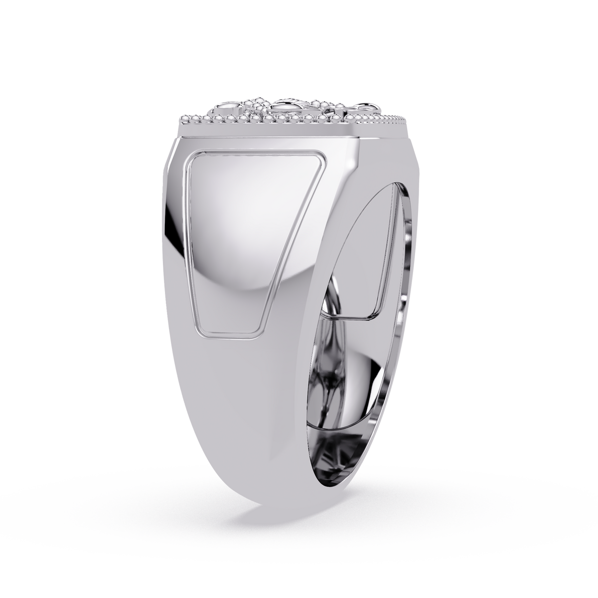 Sculptural Scorpion Signet Ring in White Gold, side view – Lunéa Paris
