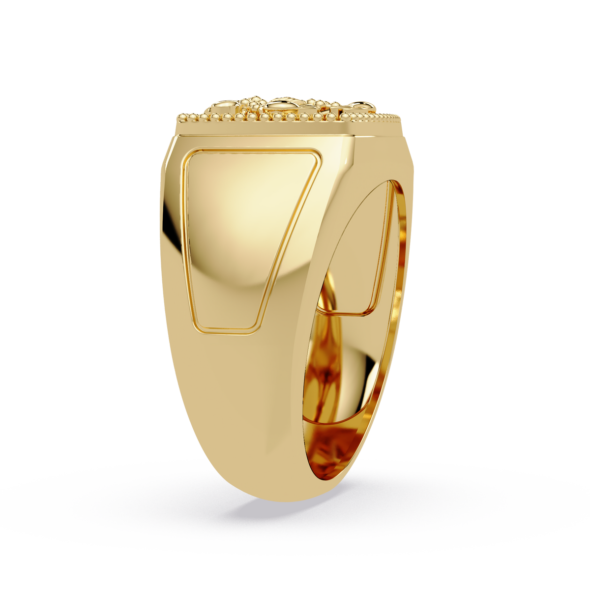 Sculptural Scorpion Signet Ring in Yellow Gold, side view – Lunéa Paris