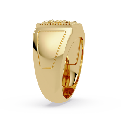 Sculptural Scorpion Signet Ring in Yellow Gold, side view – Lunéa Paris